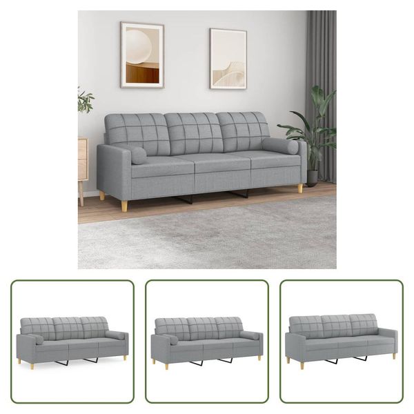 The Living Store Divano A 3 Posti Con Cuscini Decorativi In Tessuto Grigio Chiaro 180 Cm-image