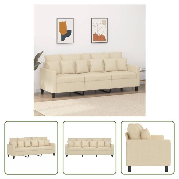 The Living Store Divano A 3 Posti Crema 180 Cm In Tessuto-image