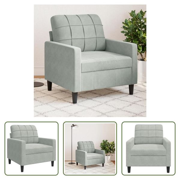 The Living Store Poltrona Grigio Chiaro 60 Cm In Velluto-image