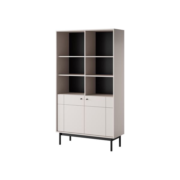 Libreria: Due Ante, Dieci Ripiani, Colore: Cashmere, Gambe In Legno: Nero, Dimensioni Del Mobile: L: 103,5 Cm, A: 184,6 Cm, P: 39 Cm-image