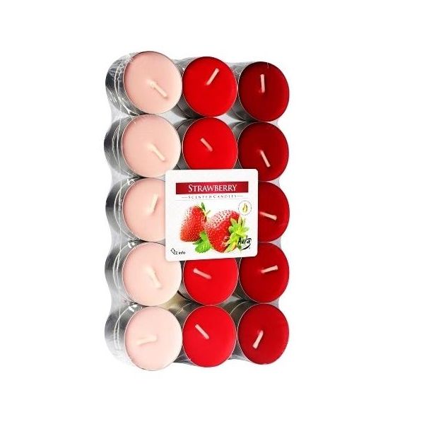 Bispol Candele Profumate Tea Lights Aura 30 Pezzi Rosso Fragola 4H Di Durata Di Combustione-image
