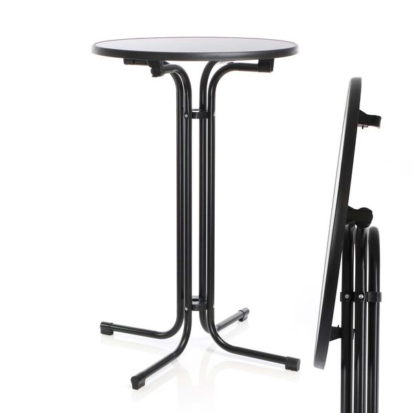 Tavolo Bistrot Pieghevole Toboli In Nero Ø70Cm Tavolo Bar Rotondo Tavolo Pieghevole Da Interno/Esterno Alto 110Cm-image