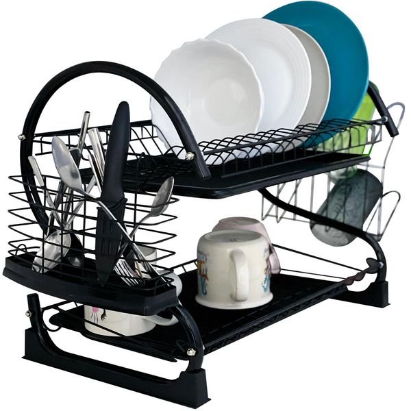 Porta Stoviglie Piccolo Per Il Bancone Della Cucina Del Campeggio Camper Con Piatti Bicchieri Tazze Posate Nero 24634-image