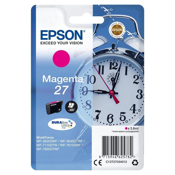 Original Epson Workforce WF-3620 Wf (C13T27034012 / 27) Druckerpatrone Magenta-image