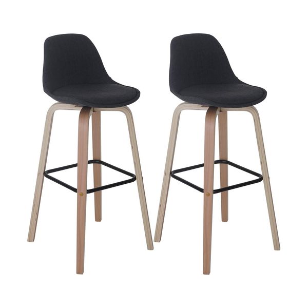 2Er-Set Barhocker MCW-A89, Barstuhl Tresenhocker Mit Lehne ~ Textil, Dunkelgrau-image