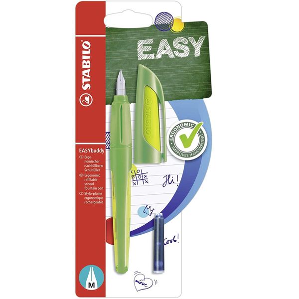 Stilografica Per La Scuola Con Pennino Standard M - Stabilo Easybuddy In Lime/Verde - Colore Di Scrittura Blu (Cancellabile) - Penna Singola - Cartuccia Inclusa-image