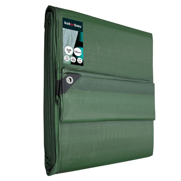 Kotarbau Telone In Tessuto 5X6 M Verde 120G/M2 Telone Occhielli Rinforzati Telone Protettivo Telone Per Edilizia Impermeabile Antistrappo Telone Industriale Qualsiasi Condizione Atmosferica-image