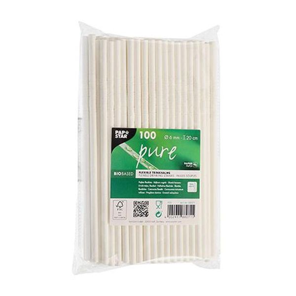 Cannucce Di Carta Papstar Pure 6 Mm 20 Cm Flessibili Bianche 100 Pezzi-image