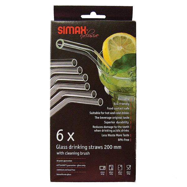 Set Di 6 Cannucce In Vetro Simax Curve Con Spazzola Per La Pulizia 20 Cm-image