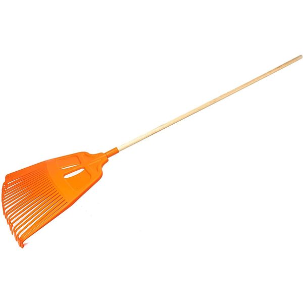 Kotarbau® Rastrello Per Foglie Plastica 27 Denti Arancione Rastrello Giardino Con Manico In Legno Rastrelli Per Foglie Erba Siepi Leggero-image