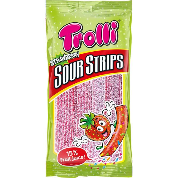 Trolli Strawberry Sour Strips Strisce Di Gomma Alla Frutta Acida 85G-image