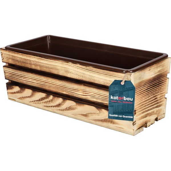 Kotarbau® Fioriera In Legno Bruciato Con Inserto In Plastica 40 X 18 X15 Cm Vaso Per Fioriera-image