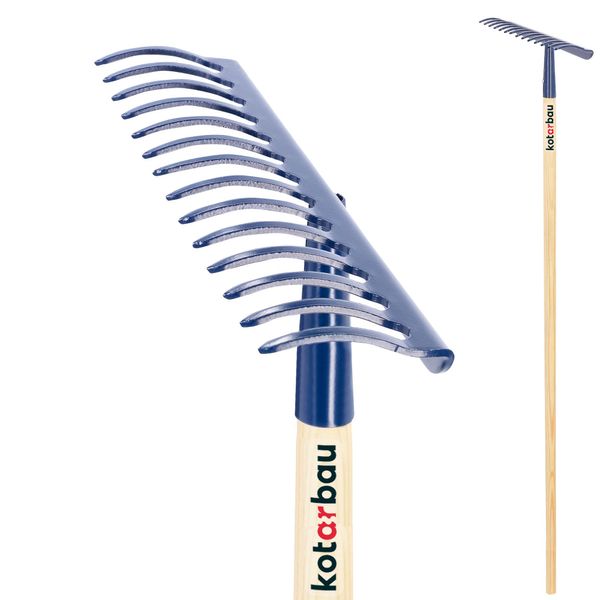 Kotarbau® Rastrello In Acciaio Rinforzato Con Manico In Legno Rastrello Da Giardino Con 14 Denti-image