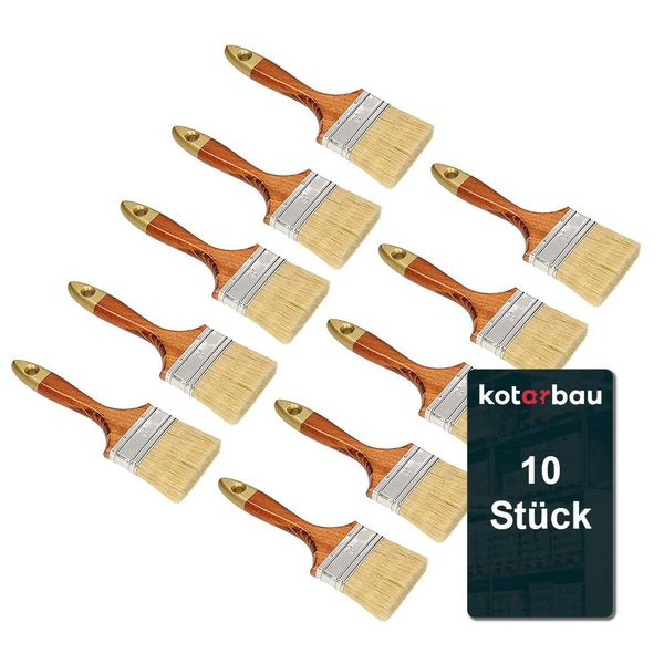 Kotarbau® Set Di 10 Pennelli Piatti Lunghezza Setole 3" 75 Mm Pennello Per Smalti Pennello Per Pittura Pennello In Legno Laccato Per Lavori Di Ristrutturazione"-image