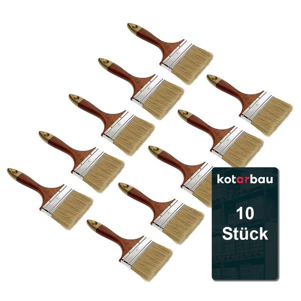 Kotarbau® Set Di 10 Pennelli Piatti Lunghezza Setole 4" 100 Mm Pennello Per Smalti Pennello Per Pittura Pennello In Legno Laccato Per Lavori Di Ristrutturazione"-image