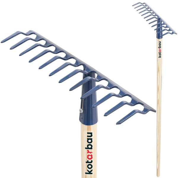 Kotarbau® Rastrello Da Giardino A 12 Denti Con Manico In Legno Attrezzo Da Giardino Per Spazzare Foglie Erba Livellare Il Terreno-image