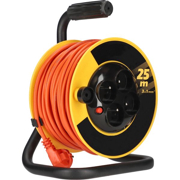 Kotarbau® Avvolgitore Per Cavi Di Prolunga 25M 3X1 Piccolo Avvolgitore Con Protezione Termica 4 Volte Messa A Terra Supporto In Metallo Utile Per Ogni Casa, Immobile, Officina, Cantiere O Appartamento-image