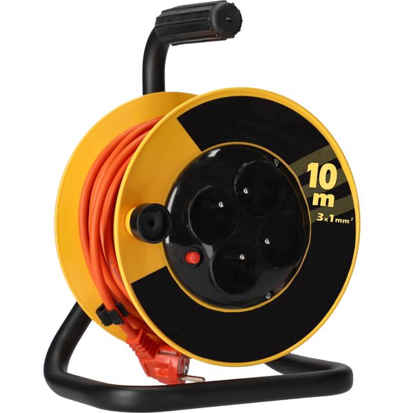 Kotarbau® Avvolgitore Per Cavi Di Prolunga 10M 3X1 Piccolo Avvolgitore Con Protezione Termica 4 Volte Messa A Terra Supporto In Metallo Utile Per Ogni Casa, Immobile, Officina, Cantiere O Appartamento-image