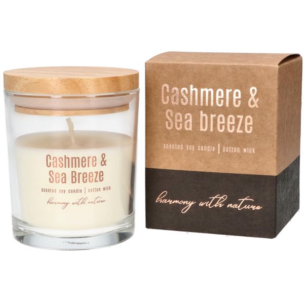 Kotarbau® Candela Di Cera Di Soia Profumata In Barattolo Con Coperchio In Legno Cashmere&Sea Breeze-image