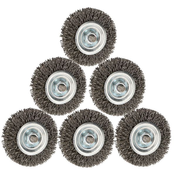 Kotarbau® Set Di 6 Spazzole A Disco Da 50 Mm Con Gambo Rotondo In Acciaio Ondulato Per Trapani-image