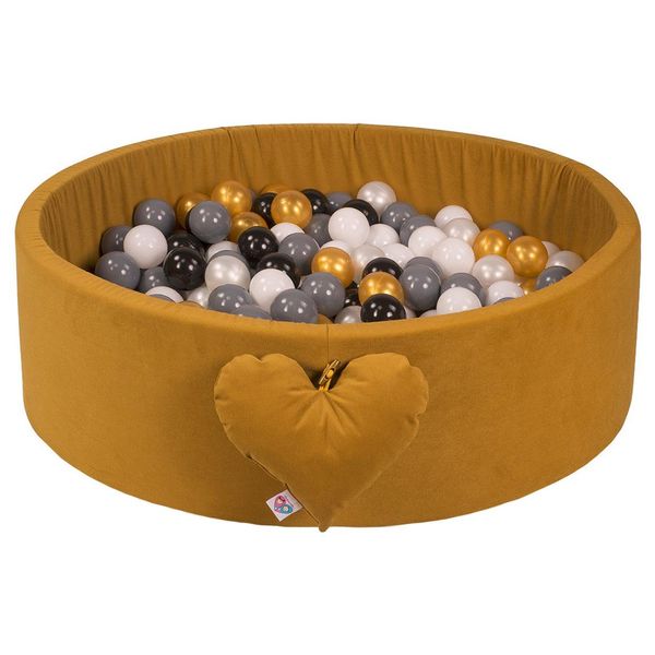 H&F Home Textile Piscina Di Palline | Piscina Di Palline Per Bambini 98X30Cm | Colore: Velluto Oro | 300 Pezzi ∅ 7Cm Palline Dorate Per Piscina Di Palline.-image