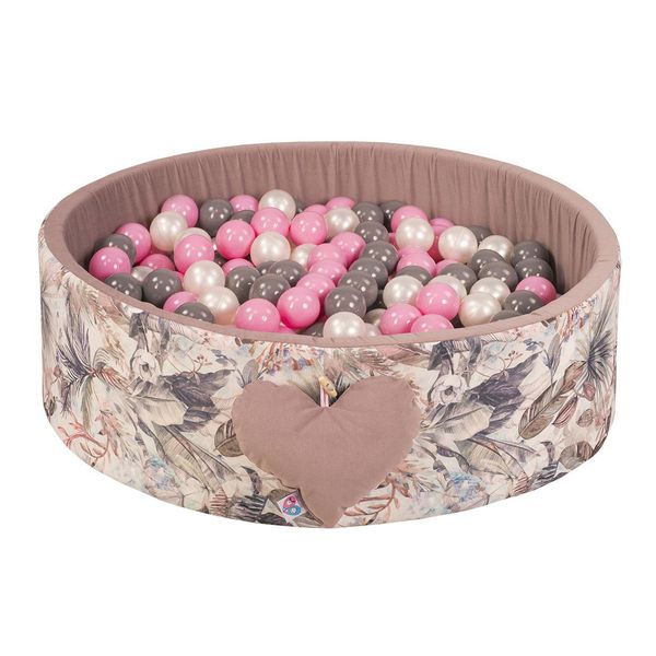 Piscina Di Palline Con Palline | Piscina Di Palline Per Bambini 98X30Cm | Colore: Rosa Scuro Con Fiori | 200 Pz ∅ 7Cm Palline Rosa Per Piscina Di Palline-image