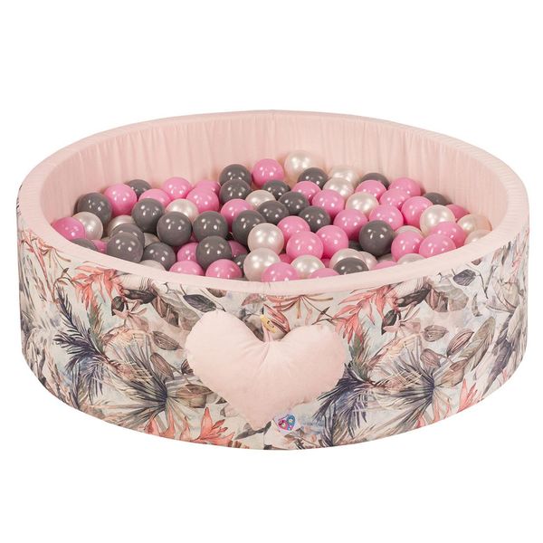 Piscina Di Palline Con Palline | Piscina Di Palline Per Bambini 98X30Cm | Colore: Rosa Chiaro Con Fiori | 200 Pezzi ∅ 7Cm Palline Rosa Per Piscina Di Palline.-image