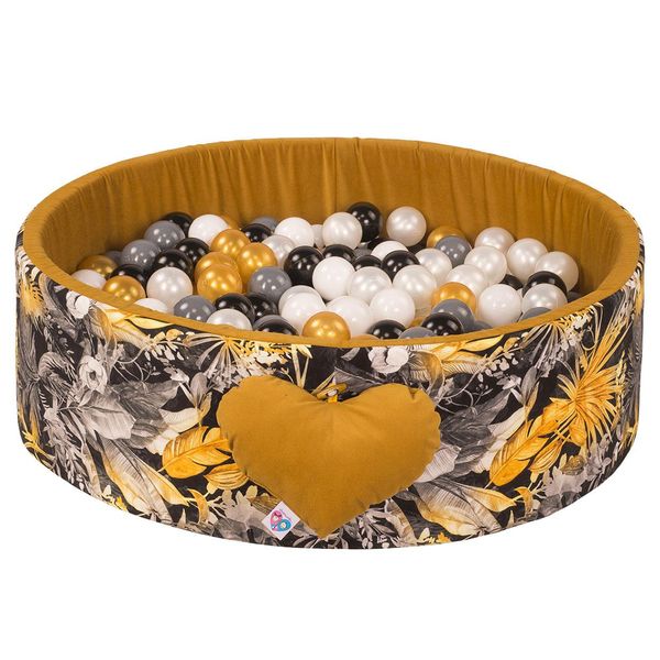 Piscina Di Palline Con Palline | Piscina Di Palline Per Bambini 98X30Cm | Colore: Oro Con Fiori | 300 Pezzi ∅ 7Cm Palline Dorate Per Piscina Di Palline.-image