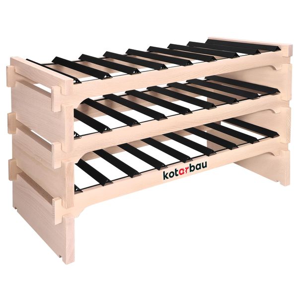 Kotarbau® Scaffale Per Vino Con 3 Ripiani Per 24 Bottiglie Scaffale Per Vino In Legno Di Faggio 93 X 48 Cm Scaffale Per Bottiglie Con Montanti In Acciaio Scaffale Per Bottiglie Di Vino Robusto Scaffale In Legno 8 Bottiglie Per Ripiano Armadio Per Bottiglie Di Vino-image