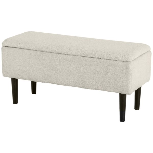 Homcom Panca Con Contenitore, Panca Da Letto, Panca Imbottita Con Coperchio A Cerniera, Effetto Velluto, Panca A Cassettone, Per Soggiorno, Camera Da Letto, Crema, 95 X 38 X 45 Cm-image