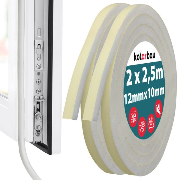 Kotarbau® 2 Pezzi Di Nastro Sigillante In Schiuma 10X12 Mm X 2,5 M Di Spessore PU3 Nastro Sigillante Per Finestre Nastro Sigillante Autoadesivo Per Porte Nastro Sigillante Autoadesivo Per Finestre Nastro Sigillante Bianco Autoadesivo Per Finestre-image