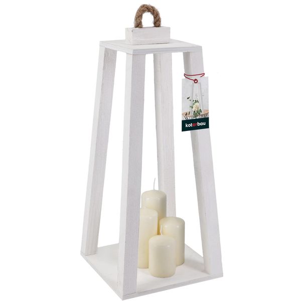 Kotarbau® Lanterna Di Legno Bianca 20 X 20 X 41 Cm Lanterna Da Giardino Lanterna Di Legno Per Esterni E Interni Lanterna Da Soggiorno Per Fiori E Candele Lanterne Da Matrimonio-image