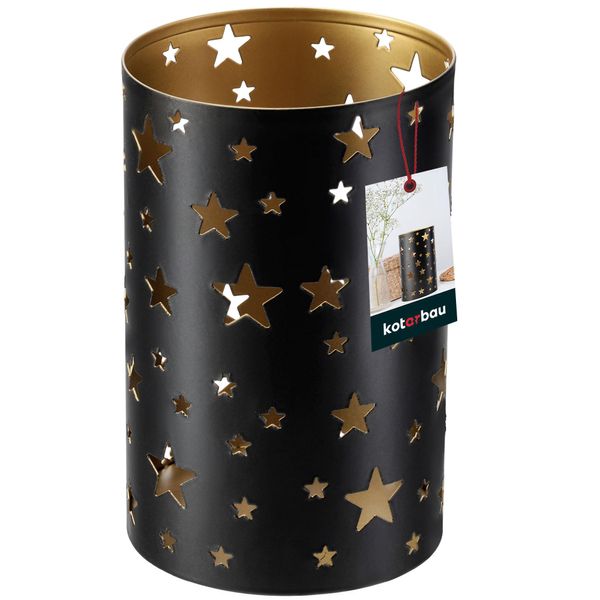 Kotarbau® Lanterna Stelle Metallo Nero ⌀ 9 Cm Altezza 15 Cm Acciaio Traforato Porta Tealight Lanterne Decorazione Da Tavolo Porta Tealight Grande Tealights Metallo Decorazione Natalizia-image