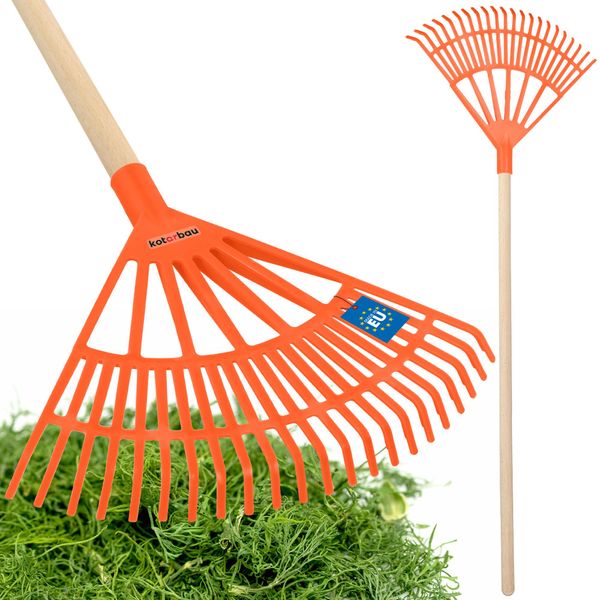 Kotarbau® Rastrello Per Foglie In Plastica Con Manico Arancione 370 X 440 Mm Rastrello Per Foglie A Ventaglio Rastrello Per Foglie In Plastica Rastrello Per Foglie Grande Rastrello Per Giardino Rastrello Per Prato Rastrello Per Giardino Largo Rastrello Per Giardino In Plastica-image