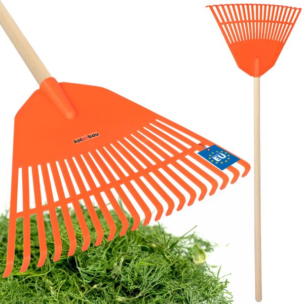 Kotarbau® Rastrello Per Foglie In Plastica Con Manico Arancione 300 X 450 Mm Rastrello A Ventaglio Rastrello Per Foglie In Plastica Rastrello Per Foglie Grande Rastrello Per Giardino Rastrello Per Prato Rastrello Largo Rastrello Per Giardino Rastrello In Plastica-image