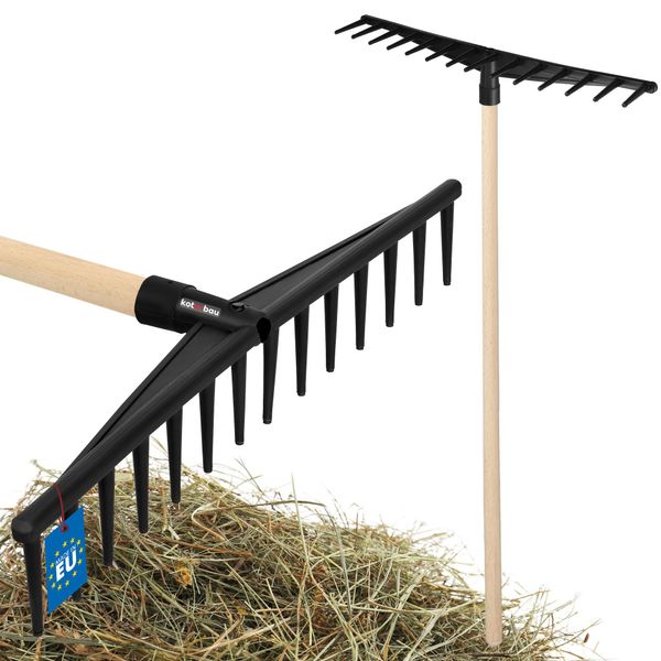 Kotarbau® Rastrello Per Foglie In Plastica Con Manico 150 Cm | 14 Denti L: 59 Cm | Nero Rastrello Per Fieno Rastrello Per Prato Largo Rastrello Per Prato Da Giardino Rastrello Per Erba Rastrello Per Foglie In Plastica - Rastrello Per Foglie-image