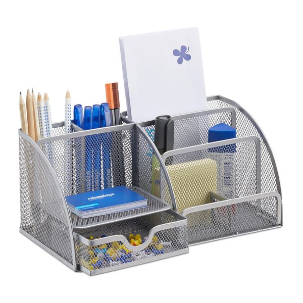 Organizzatore Da Tavolo Relaxdays In Metallo Argentato 6 Scomparti 27,5 X 14,0 X 12,5 Cm-image