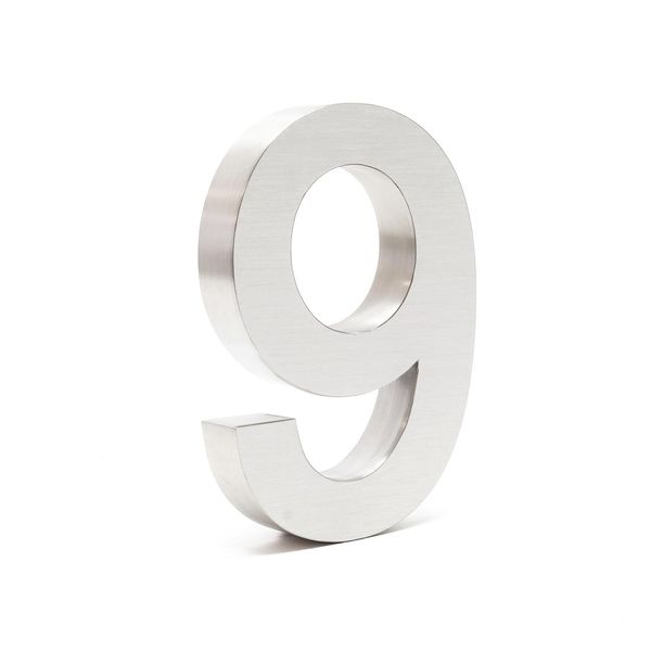 Numero Civico Wiltec 9 Numero Civico In Acciaio Inox Color Argento Con Moderno Design 3D, Altezza 20 Cm, Carattere Arial, Resistente Alla Ruggine E Agli Agenti Atmosferici, Con Materiale Di Montaggio-image