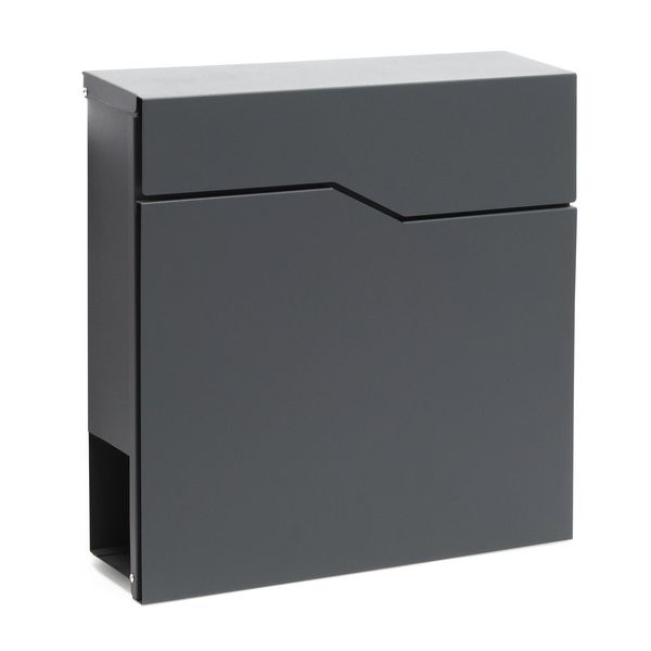 Cassetta Postale Di Design Wiltec V19 Antracite 370 X 102 X 370 Mm, Cassetta Postale A Muro Con Serratura E Rotolo Di Giornali, Cassetta Postale In Acciaio Verniciato A Polvere-image