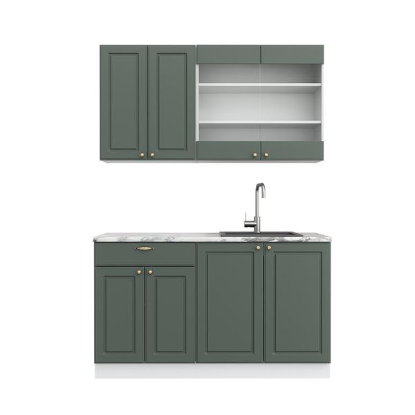 Vicco Cucina Completa Fame-Line, 140 Cm Senza Piano Di Lavoro, Verde-Oro Country House/Bianco-image