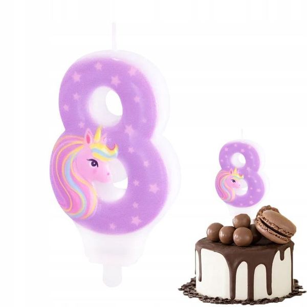 Candela Di Compleanno Unicorno Numero 8 Rosa Per Festa Di Compleanno-image