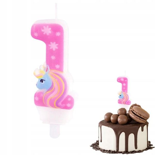 Candela Di Compleanno Unicorno Numero 1 Rosa Per Festa Di Compleanno-image
