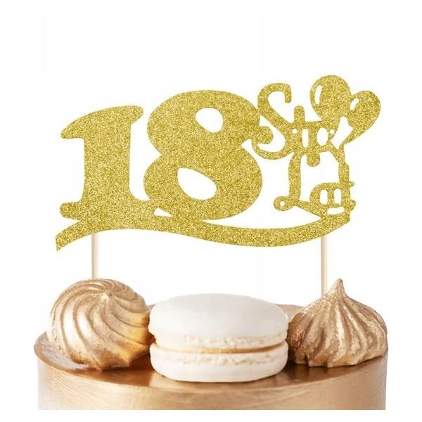 Cake Topper Per 18° Compleanno Glitter Oro Per Festa Di Compleanno-image