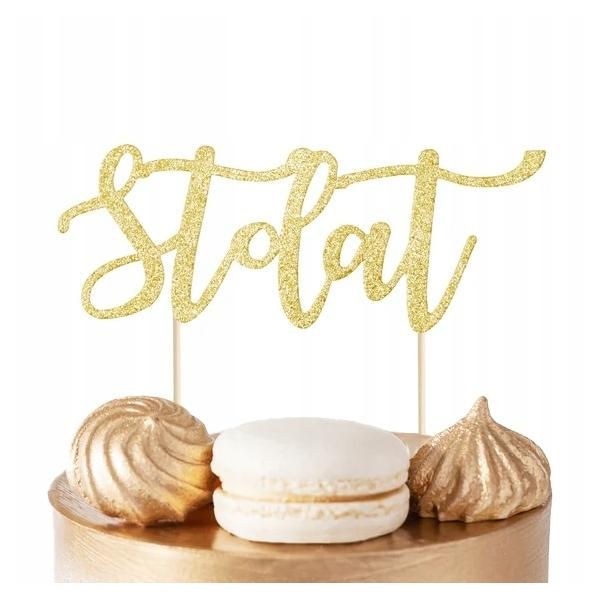 Cake Topper Cento Anni Oro Glitter Per Festa Di Compleanno-image