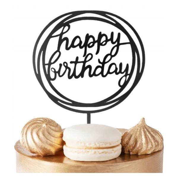 Cake Topper Di Compleanno Heppy Nero Rotondo Per Festa Di Compleanno-image