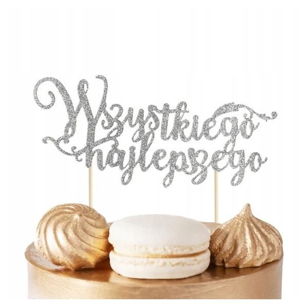 Cake Topper Di Buon Compleanno Argento Glitterato Festa Di Compleanno-image