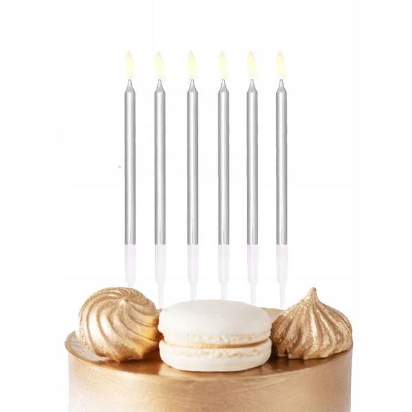 Candeline Di Compleanno Argento Lunghe 13 Cm Per Festa Di Compleanno 6 Pz-image