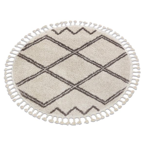 Tappeto Berber Asila Cerchio Crema / Marrone Frange Berbero Marocchino Shaggy Beige Ruota 160 Cm-image