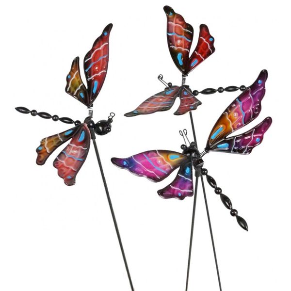 Set Di 3 Tappi Da Giardino A Forma Di Libellula Di Circa 55 Cm - Decorazione Da Giardino-image