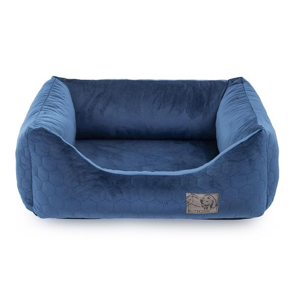 Esclusivo Letto Per Cani | Letto Per Cani, Cesto Per Cani Con Cuscino | Misura: S - 63 X 55 X 19 Cm | Colore: Velluto Blu Scuro-image